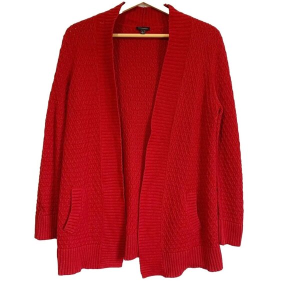 Talbots Lambswool Blend Waffle Knit Thick Cardigan Large Open Casual Holiday - Picture 1 of 7